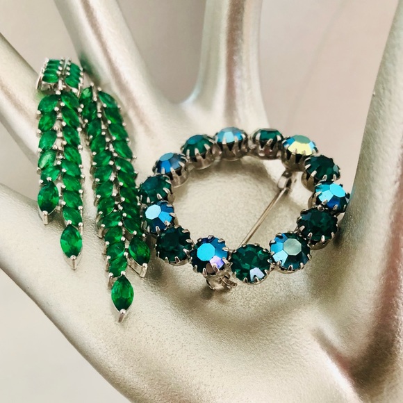 Vintage Blue AB Brooch & rhinestone Earrings - Picture 3 of 6